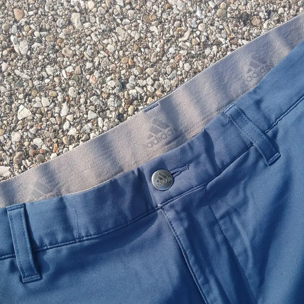 Adidas Golf Pants Mens 34x32 Blue Stretch Chino Straight Leg Pockets Logo